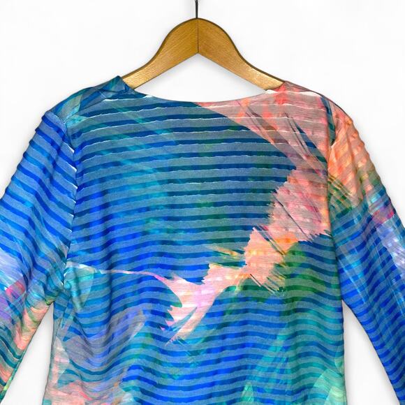 Soft Surroundings Banded Tunic Top L Multi Colored Tropical Print 3/4 Sleeve - Picture 5 of 11